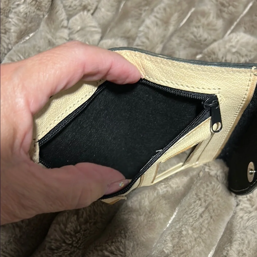 Cream and Brown Leather Wallet with Intricate Design